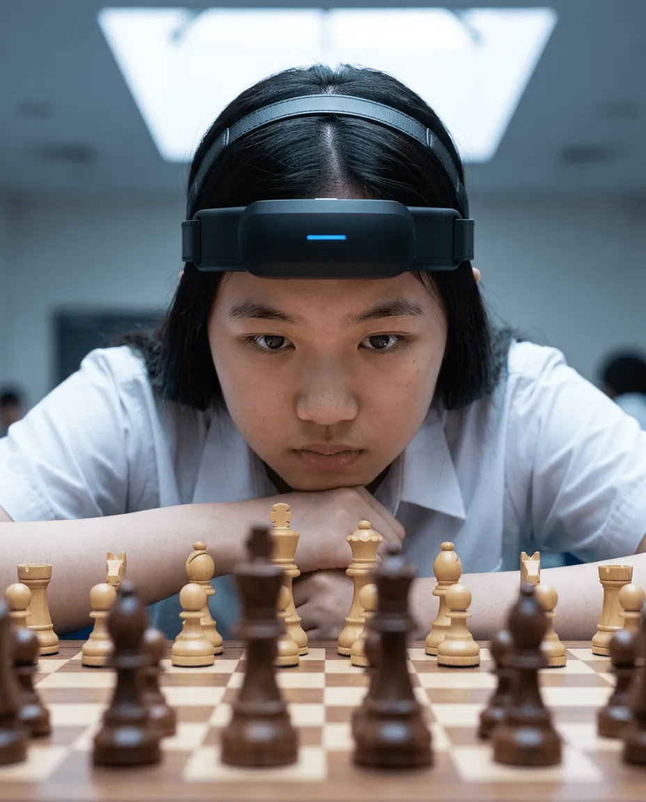 Chess player wearing Orbit during competitive play