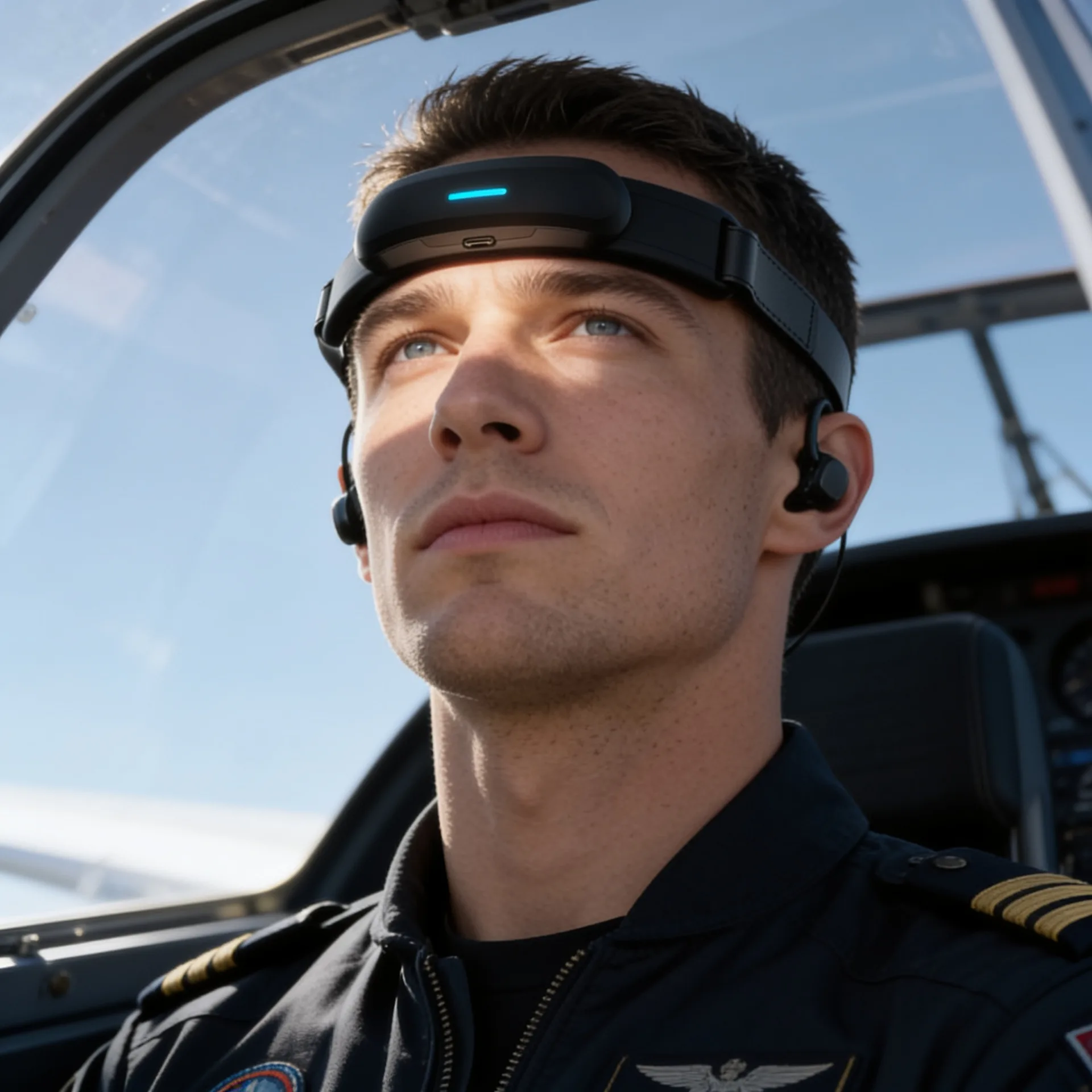Pilot wearing Orbit in the cockpit